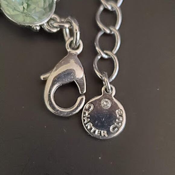 Charter Club Green Rhinestone in Silver Tone Setting Women's Collar‎ Necklace - Picture 5 of 7